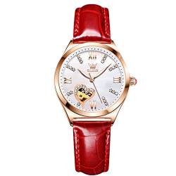 rorios Mode Damen Uhren Automatische Mechanische Uhren mit Lederband Skelett Leuchtend Damen Armbanduhren(Weiß) von rorios