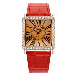 rorios Mode Damenuhr Eckige Frauen Uhr mit Leder Armband Analog Quarz Armbanduhr für Damen Frauen Mädchen von rorios
