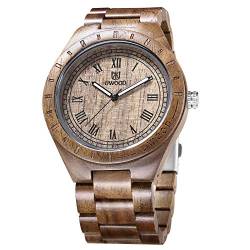 rorios Mode Herren Holzuhr Holz-Armbanduhren Herren Analog Quarz Uhr Leicht Holzuhren Männer Männer Holzuhren von rorios