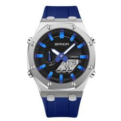 rorios Mode Herren für Uhren Multifunktional Elektronische Armbanduhr 5ATM Silikon Armband Uhr Digital Analog Quarz Uhr Trendige Dual Display Herrenuhren Blau A von rorios