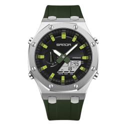 rorios Mode Herren für Uhren Multifunktional Elektronische Armbanduhr 5ATM Silikon Armband Uhr Digital Analog Quarz Uhr Trendige Dual Display Herrenuhren Grün A von rorios
