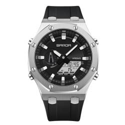 rorios Mode Herren für Uhren Multifunktional Elektronische Armbanduhr 5ATM Silikon Armband Uhr Digital Analog Quarz Uhr Trendige Dual Display Herrenuhren Schwarz Silber A von rorios