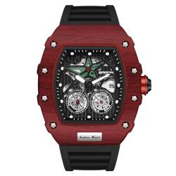 rorios Mode Tonneau Armbanduhren für Herren Punk Hollow Uhr Analog Quarz Uhr Leuchtend Datum Kalender Uhr Männer Silikon Armband Uhren Rot schwarz von rorios