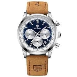 rorios Multifunktional Herrenuhren Analog Quarz Armbanduhr Freizeit Chronograph Uhr Klassische Edelstahl Uhr für Herren Männer mit Leder Armband Blau von rorios