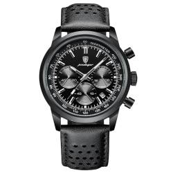 rorios Multifunktional Herrenuhren Analog Quarz Armbanduhr Freizeit Chronograph Uhr Klassische Edelstahl Uhr für Herren Männer mit Leder Armband Schwarz von rorios