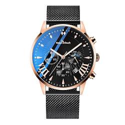 rorios Multifunktions Herrenuhren Herren Business Analoge Quarzuhr Sport Chronograph Männer Armbanduhr 3ATM Leuchtend Uhr mit Mesh Armband von rorios