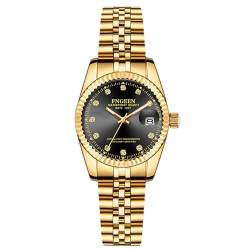 rorios Paar Quarz Uhren Damen Herren Armbanduhr Business Edelstahl Uhr Elegante wasserdichte Uhr Leuchtend Analoge Uhr Diamant Datum Kalender Uhr Gold schwarz B von rorios