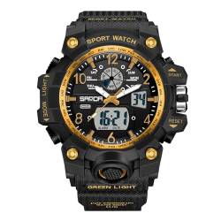 rorios Paar Sport Armbanduhr Dual Display Elektronische Uhr Digital Analog Quarz Uhren Multifunktional Militär Uhren für Herren 50M wasserdichte Schwarz Gold von rorios