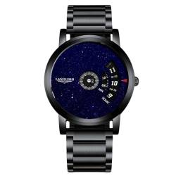 rorios Quartz Herrenuhren Kreatives Design Uhr Einzigartige Analoge Armbanduhr Mode Sternenhimmel Uhren Elegante Edelstahl Uhr für Herren Männer Blau A von rorios