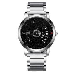 rorios Quartz Herrenuhren Kreatives Design Uhr Einzigartige Analoge Armbanduhr Mode Sternenhimmel Uhren Elegante Edelstahl Uhr für Herren Männer Silber Schwarz von rorios