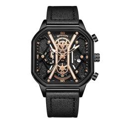 rorios Quarz Uhren für Herren Business Edelstahl Armbanduhr Leuchtend Analog Uhr Multifunktional Chronograph Uhr Mode Quadrat UH für Männer Gold A von rorios