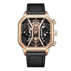 rorios Quarz Uhren für Herren Business Edelstahl Armbanduhr Leuchtend Analog Uhr Multifunktional Chronograph Uhr Mode Quadrat UH für Männer Schwarz Gold A von rorios