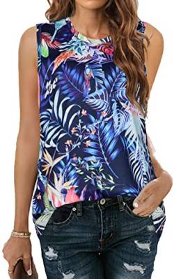 Damen Sommer Tops Ärmellos Tank Blumen Casual Niedlich Loose Fit Niedlich T-Shirt Tunika, Blaues Hawaii-Blatt, XX-Large von rosemia