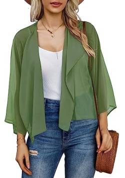 Damen Spitze Kimono Cardigan Floral Sommer Tops Lose Casual Open Front Shawl Beach Cover ups, B-Glas Grün, S von rosemia