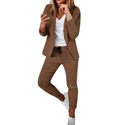 Damen 2-Piece Elegant Business Suit Set Open Front Office Blazer mit Tasche und Knöpfen für die Arbeit Lange Ärmel Blazer und Hosen Damen Streetwear Festliche Sportliche Hosenanzug Slim Fit Outfit von routinfly