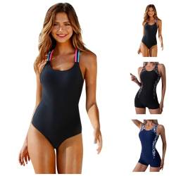 Damen Bademode Sportlicher Badeanzug Push Up Badeanzug RüCkenfreie Bademode Onesie Badeanzug Sportschwimmen KostüM Modest Bademode Abnehmen Monokini Damen Rundhalsausschnitt Shaping Bademode von routinfly