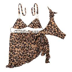 Damen Bikinis Zweiteilige Sets | Frauen Mode Sexy Leopard Sexy Print Halfter Split Dreiteiliger Bikini Badeanzug | Weißer Bikini, gold, L von routinfly