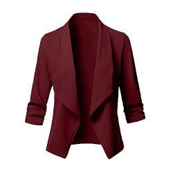 Damen Blazer Eleganter Mit Offener Front LäSsige Strickjacke Stilvoller Business BüRo Revers Blazer Damen Mantel 3/4 RüSchenäRmel Festival Jacke Slim Schicker Saum Solider Anzug Arbeitskleidung von routinfly