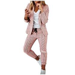 Damen Eleganter Business Anzug Set Damen Sommer Blazer Hose 2-Teiliger Anzug,Revers Büro Blazer+Hose Schlichter Zweiteiliger Formaler Anzug Slimfit Festlicher Sportlicher Hosenanzug Streetwear von routinfly