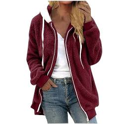 Damen Hoodie Zip Sweat Jacke Teenager MäDchen Kleidung ReißVerschluss Pullover Tops Langarm Kapuze Bluse Sweatshirt Patchwork PlüSch Tunnelzug Fuzzy Fleece Mit Tasche Warm Herbst Strickjacke von routinfly