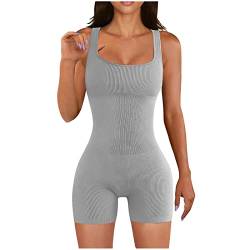 Damen Jumpsuit Damen Kurzer Enger Yoga Bodysuit Elegant Sexy Ärmellos Tank Top Overall Sommer Stretch Nahtlos Bodycon Playsuit Bund Quadrat Hals Kurz Romper Trainingsanzug Fitness Outfit Gym Kurz von routinfly