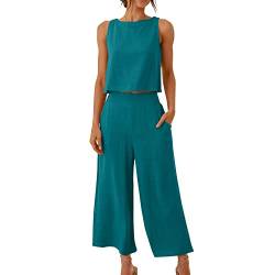 Damen Sets 2 StüCk Outfits LäSsig Baumwolle Leinen Frauen AnzüGe Dressy Elegante Sommer Crop Top& Wide Leg Pants TrainingsanzüGe Mode Buttons Down Solide Sets 2023 Weich Atmungsaktiv Anzug Pockes von routinfly