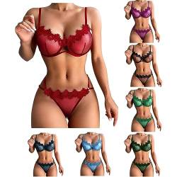 Dessous Damen Sexy UnterwäSche Set 2PC NachtwäSche Babydolls Negligees Dessous Set Durchsichtige Bh + Tanga UnterwäSche Flirty ReizwäSche Sexy Spitzen Push Up Bh Slip ReizwäSche Set Lingerie Outfit von routinfly