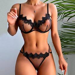 Dessous Damen Sexy UnterwäSche Set 2PC NachtwäSche Babydolls Negligees Dessous Set Durchsichtige Bh + Tanga UnterwäSche Flirty ReizwäSche Sexy Spitzen Push Up Bh Slip ReizwäSche Set Lingerie Outfit von routinfly