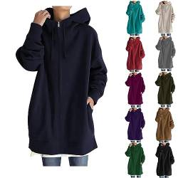 Kapuzenjacke Damen Einfacher Langer Sweatjacke Mit Kapuze Mit ReißVerschluss Casual Full Zip Up Hoodie Mantel Mit Kordelzug Mode Sweatshirt Langarm Kapuzenpullover Mit Taschen LäSsige Kapuzenjacke von routinfly