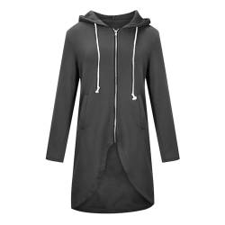 Kapuzenjacke FüR Damen LäSsiges Mode ReißVerschluss Kapuzenpullover Tunika UnregelmäßIger Saum Langer Hoodie Jacke Mantel Bequem Einfarbig Locker Kapuzen Mantel Kordelzug Sweatshirt Mit Taschen von routinfly