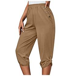 Kurze Hose Damen Knielang 3/4 Geradem Bein Hose Sommer Casual Comfy Sporthose Activewear Mit Taschen Stretch Mode Cargo Shorts Dressy Leichte BüRohosen Caprihose Outdoor Reisen Yogahose Radlerhose von routinfly