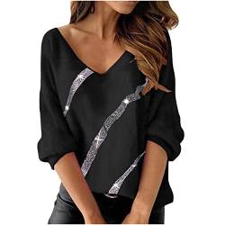 Lässige elegante T-Shirts für Frauen mit V-Ausschnitt Langarm-Bluse Federdruck lockere Hemden Sommer-Sweatshirt-Oberteile von routinfly