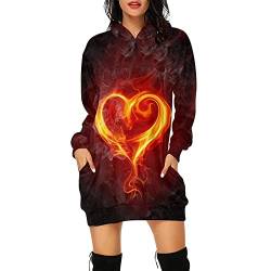 Lässiges Kapuzenkleid für Frauen Rundhals Langarmkleid Valentinstag bedrucktes knielanges Pulloverkleid mit Tasche von routinfly