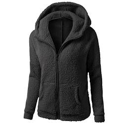 PlüSchjacke Damen Fleece Mantel Kapuzenjacke Langarm Einfarbig Casual Herbst Winter Warm Kapuzenpullover Winterjacke Oberbekleidung ReißVerschluss Fleecejacke PlüSch Sweatjacke Pullover Mit Tasche von routinfly