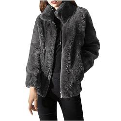 PlüSchjacken FüR Damen Winter LäSsige Fleece Oberbekleidung Dicke Stehkragen Warme Strickjacke Warm GefüTterter Winterjacke Mit Taschen ReißVerschluss ÜBergrößE Streetwear Weich Bequem Outwear von routinfly