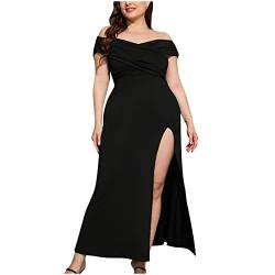 Plus Size Partykleid für Frauen Cross-Shoulder Tube Top Dress Solid Side Slit Rock Knöchellanges Abendkleid von routinfly