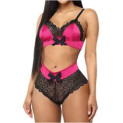 ReizwäSche Outfit Spitze Damen Dessous Set Sexy V-Ausschnitt Dessous 2 StüCk Bh Und HöSchens Set Spitze Korsett UnterwäSche Nachthemd Mesh Dessous Set Sexy NachtwäSche Outfit Negligee FüR Frauen von routinfly