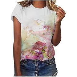 Sommer-Pullover-T-Shirts für Frauen mit Rundhalsausschnitt, Kurzarm-T-Shirt mit Blumendruck, Sweatshirt, Oberteile, lässig, locker, Daliy-Bluse von routinfly