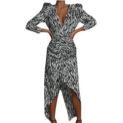 Sommer Sexy Kleid für Frauen V-Ausschnitt Langarm Pullover Kleid Zebra Print unregelmäßiger Saum Rock Wadenkleid von routinfly