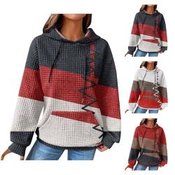 Sweatshirts FüR Damen Winter Herbst Warm Pullover Mit Kapuze Sweatshirts Mode Gedruckt Langarm Bluse Waffel Lose LäSsige Tops Elegante Trendige Thermische Kordelzug Sweatshirt Pulli Mit Tasche von routinfly