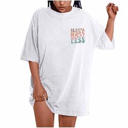Übergroßes Sweatshirt für Frauen mit Rundhalsausschnitt tiefer Schulter Kurzarm-Oberteilen Buchstaben bedruckt Plus-Bluse Sommer lockere Hemden von routinfly