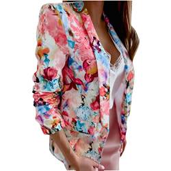 routinfly Damen Frühjahr und Herbst Revers Blumenmuster bunt Bedruckt Temperament Slim Fit Kleiner Blazer mit Taschen von routinfly