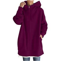 routinfly Damen Kapuzenjacke Locker Sport LäSsige Kapuzenpullover Einfarbig Lange Hoodies Mit ReißVerschluss Casual Full Zip Up Kapuzenpullis Mode Bequeme Wintermantel Sweatshirt Jacken Mit Taschen von routinfly