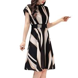 routinfly Damen Kleid Abendkleid Cocktailkleid，kurzärmeliges Kleid mit Rundhalsausschnitt Business-Kleid Gürtel O-Ausschnitt Kurzarm Knielanges Kleid Damen Abendkleid Cocktailkleid von routinfly