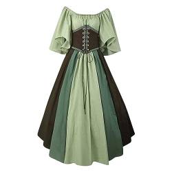 routinfly Damenmode Mittelalter Vintage Farblich Abgestimmt KurzäRmelig Schulterfreies Kleid Piraten Renaissance RüSchen BöHmisches Viktorianisches Ballkleid von routinfly