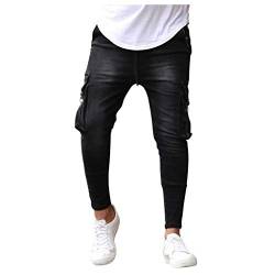 routinfly Herren Jeans, Mode Solid Denim Hose Distressed Jeans Long Pants Streetwear Elastische FußJeans Mit Stretch-ReißVerschluss Und Dekorativem Werkzeug FüR Herren von routinfly