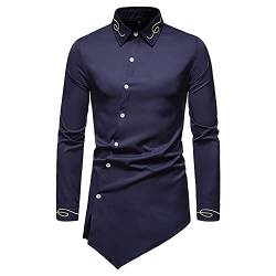 routinfly Herren Kleid Hemd Slim Fit Langarm Hipster Dashiki Shirts Stickerei Casual Top Asymmetrisch Bluse Tuniken Denim Shirt von routinfly