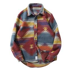 routinfly Herrenmode Outdoor Frühling und Herbst Outdoor Ethnic Geometric Print Jacke Herren Mantel Winter Herren Bluse Seide Slim Western Kurzarm Filz Fleece von routinfly