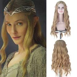 Royalvirgin Full Machine Synthetic Wigs The Movie Hobbit Elf Queen Galadriel Cosplay Wigs Long Wavy 613 Golden Ash Blonde Hair for Halloween Use von royalvirgin