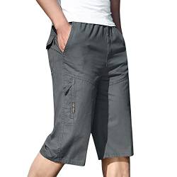 Hose Schwarz Herren Fitness solide Hosen Bodybuilding Sommerfarbe Sport Herren Hosen lässige Tasche Herrenhose Herren Cargohose 7/8 (Dark Gray, XXXL) von rtdgcv